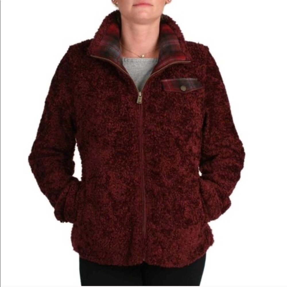 Pendleton Burgundy Fuzzy Furry Zip Jacket Medium